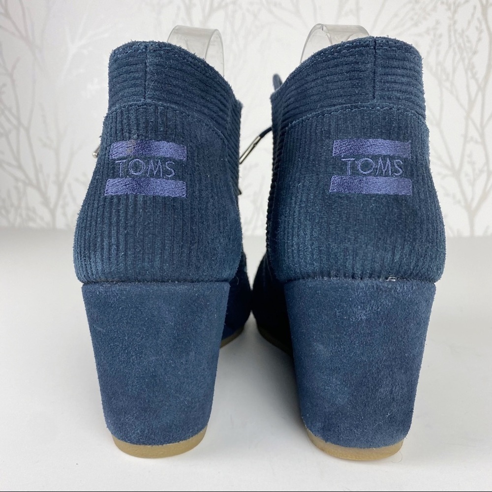 TOMS Navy Blue Suede Corduroy Desert Wedge Booties Size:  12 Ankle Boot - Picture 3 of 11
